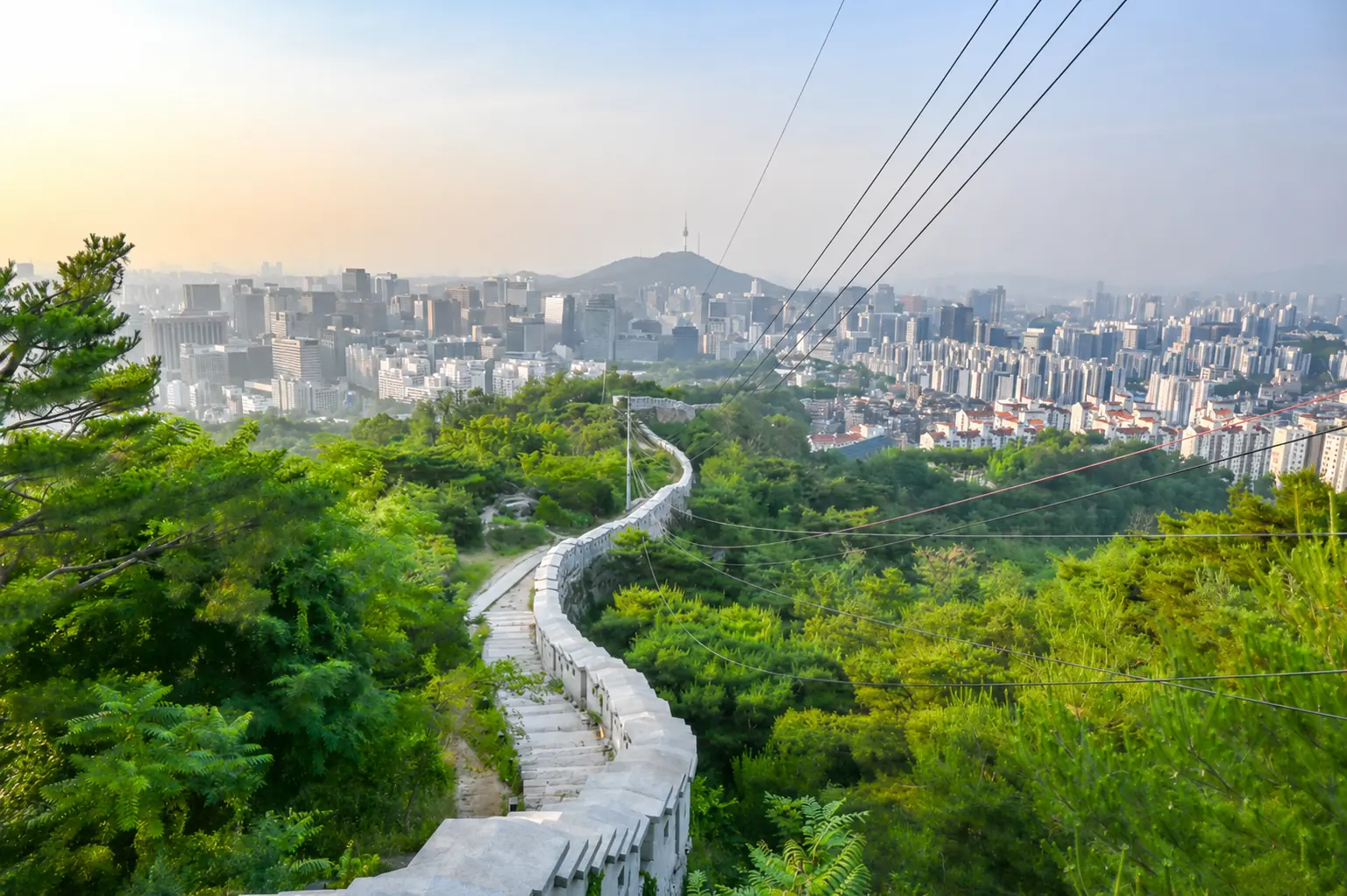 Fortress wall on Inwangsan with Seoul below