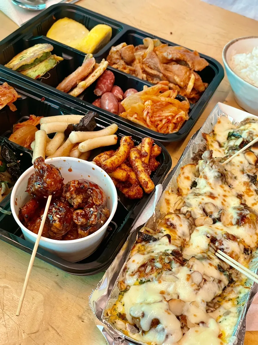 Self-served Korean lunch tray