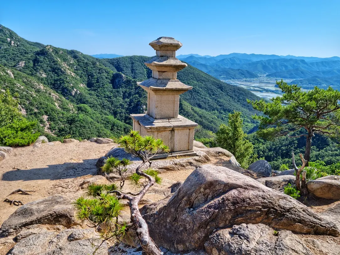 A stone pagoda on the ridge of Namsan, Gyeongju